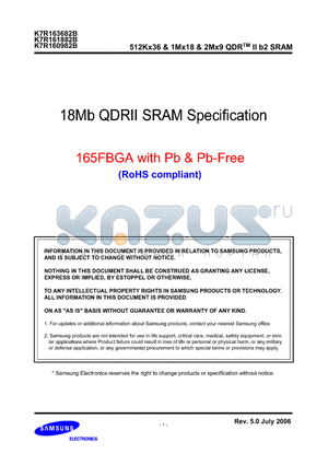 K7R160982B datasheet - 512Kx36 & 1Mx18 & 2Mx9 QDRTM II b2 SRAM
