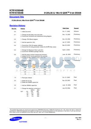 K7R161884B-FC20 datasheet - 512Kx36 & 1Mx18 QDR II b4 SRAM