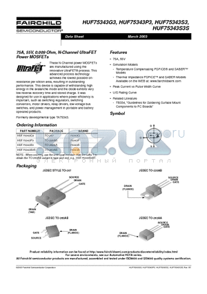 HUF75343G3 datasheet - 75A, 55V, 0.009 Ohm, N-Channel UltraFET Power MOSFETs