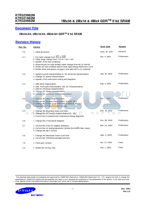 K7R321882 datasheet - 1Mx36 & 2Mx18 & 4Mx9 QDRTM II b2 SRAM