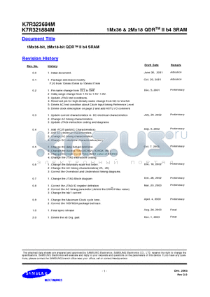 K7R321884M-FC16 datasheet - 1Mx36 & 2Mx18 QDRTM II b4 SRAM