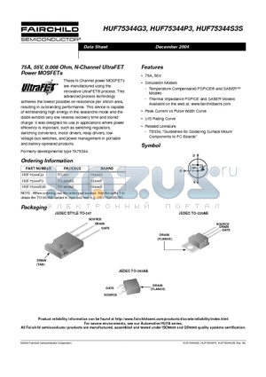 HUF75344S3S datasheet - 75A, 55V, 0.008 Ohm, N-Channel UltraFET Power MOSFETs