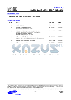 K7R640982M datasheet - 2Mx36 & 4Mx18 & 8Mx9 QDRTM II b2 SRAM