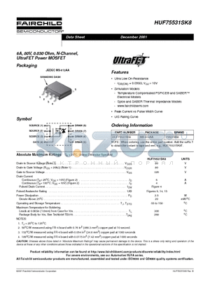 HUF75531SK8T datasheet - 6A, 80V, 0.030 Ohm, N-Channel, UltraFET Power MOSFET