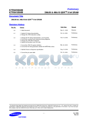 K7R641884M datasheet - 2Mx36 & 4Mx18 QDRTM II b4 SRAM