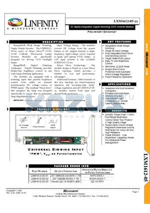 LXM1612-05-XX datasheet - 5V Highly-Integrated, Digital Dimming CCFL Inverter Module