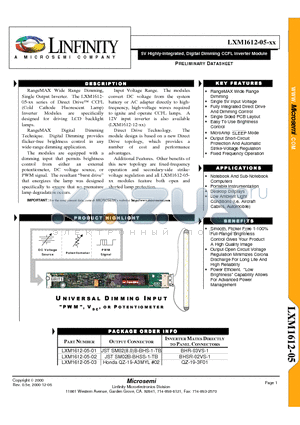 LXM1612-05-02 datasheet - 5V Highly-Integrated, Digital Dimming CCFL Inverter Module