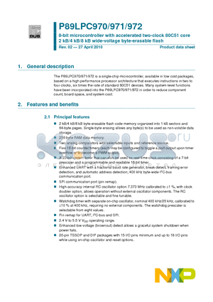 P89LPC971 datasheet - 8-bit microcontroller with accelerated two-clock 80C51 core 2 kB/4 kB/8 kB wide-voltage byte-erasable flash