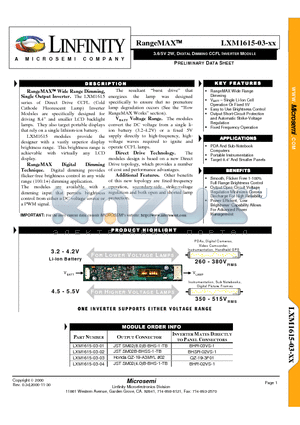 LXM1615-03-01 datasheet - 3.6/5V 2W, DIGITAL DIMMING CCFL INVERTER MODULE