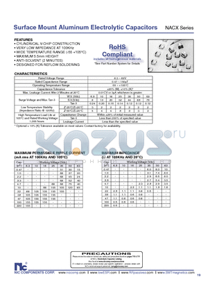 NACX220M256.3X5.5TR13F datasheet - Surface Mount Aluminum Electrolytic Capacitors