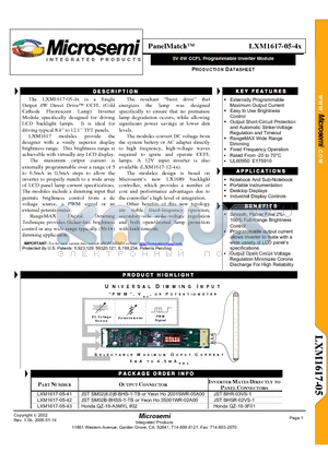 LXM1617-05-4X datasheet - 5V 4W CCFL Programmable Inverter Module