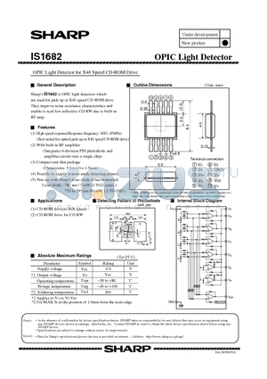 IS1682 datasheet - OPIC Light Detector for X40 Speed CD-ROM Drive