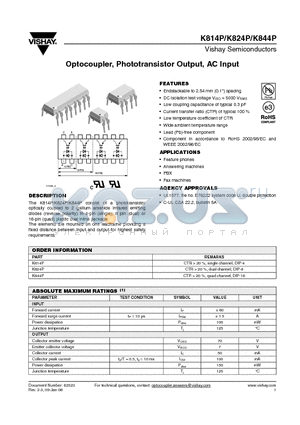 K814P datasheet - Optocoupler, Phototransistor Output, AC Input