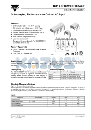 K814P_04 datasheet - Optocoupler, Phototransistor Output, AC input