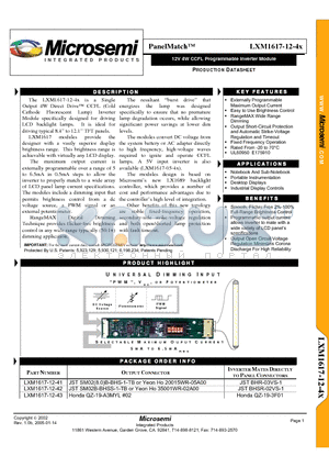 LXM1617-12-4X datasheet - 12V 4W CCFL Programmable Inverter Module