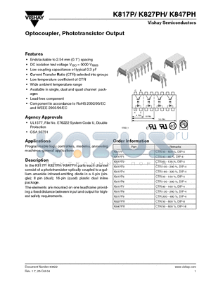 K817P3 datasheet - Optocoupler, Phototransistor Output