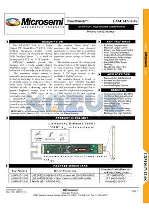 LXM1617-12-63 datasheet - 12V 6W CCFL Programmable Inverter Module