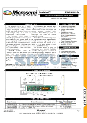 LXM1618-05-21 datasheet - 5V 2.2W CCFL Programmable Inverter Module