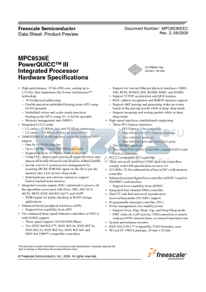 MPC8536AVTAQG datasheet - PowerQUICC III Integrated Processor Hardware Specifications