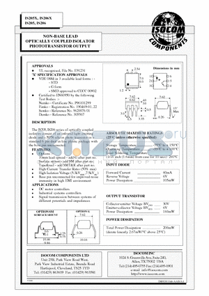 IS206 datasheet - NON-BASE LEAD OPTICALLY COUPLED ISOLATOR PHOTOTRANSISTOR OUTPUT