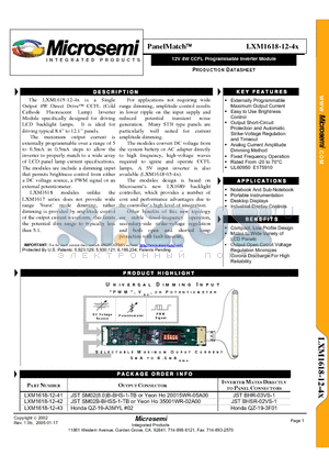 LXM1618-12-41 datasheet - 12V 4W CCFL Programmable Inverter Module