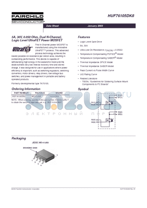 HUF76105DK8 datasheet - 5A, 30V, 0.050 Ohm, Dual N-Channel, Logic Level UltraFET Power MOSFET