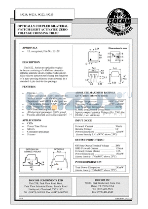 IS220 datasheet - OPTICALLY COUPLED BILATERAL SWITCH LIGHT ACTIVATED ZERO VOLTAGE CROSSING TRIAC