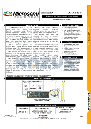 LXM1623-05-44 datasheet - 5V Dual 4W CCFL Programmable Inverter Module