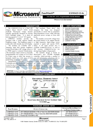 LXM1623-12-41 datasheet - 12V Dual 4W CCFL Programmable Inverter Module