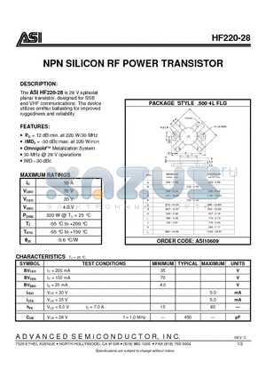 HF220-28_07 datasheet - NPN SILICON RF POWER TRANSISTOR
