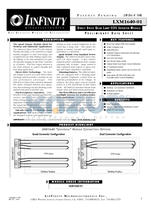 LXM1640-01 datasheet - DIRECT DRIVE QUAD LAMP CCFL INVERTER MODULE