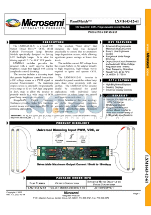 LXM1643-12-61 datasheet - 12V Quad 6W CCFL Programmable Inverter Module
