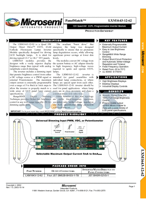 LXM1643-12-62 datasheet - 12V Quad 6W CCFL Programmable Inverter Module