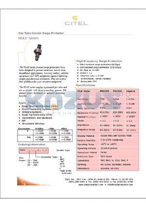 P8AX25BNC datasheet - Gas Tube Coaxial Surge Protector