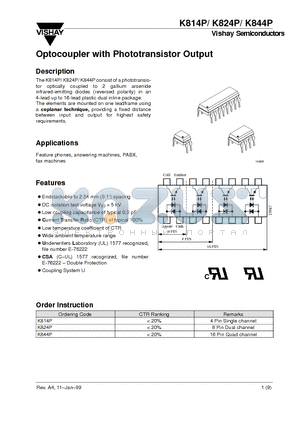 K844P datasheet - Optocoupler, Phototransistor Output, AC Input