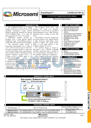 LXMG1617-05-22 datasheet - 5V 2.2W CCFL Programmable Inverter Module