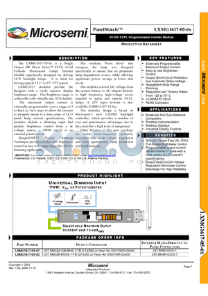 LXMG1617-05-6X datasheet - 5V 6W CCFL Programmable Inverter Module