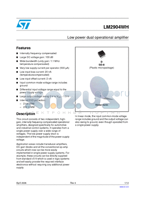 LM2904WHYD datasheet - Low power dual operational amplifier