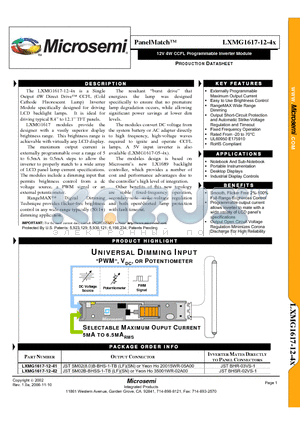 LXMG1617-12-4X datasheet - 12V 4W CCFL Programmable Inverter Module