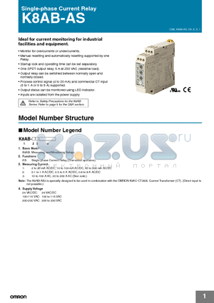 K8AB-AS2 datasheet - Single-phase Current Relay