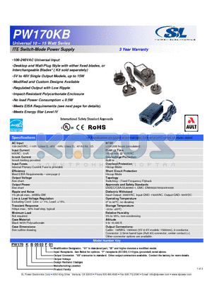 PW170KB datasheet - Universal 10  15 Watt Series