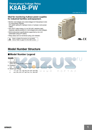 K8AB-PW datasheet - Three-phase Voltage Relay