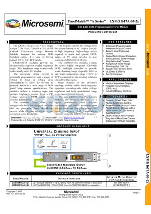 LXMG1617A-03-21 datasheet - 3.3V 2.2W CCFL Programmable Inverter Module