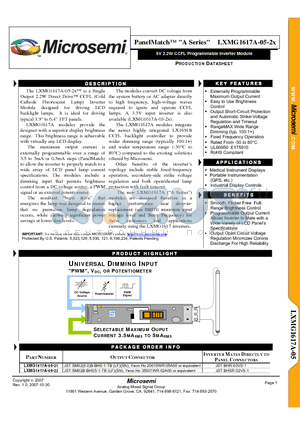 LXMG1617A-05-22 datasheet - 5V 2.2W CCFL Programmable Inverter Module