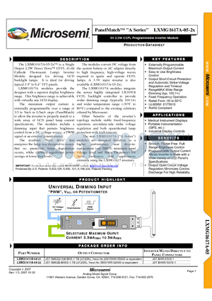 LXMG1617A-05-2X datasheet - 5V 2.2W CCFL Programmable Inverter Module