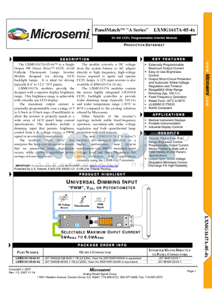 LXMG1617A-05-41 datasheet - 5V 4W CCFL Programmable Inverter Module