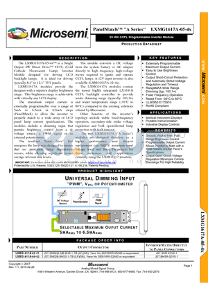LXMG1617A-05-41 datasheet - 5V 4W CCFL Programmable Inverter Module