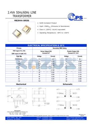 P8E2R4VA-16 datasheet - 2.4VA 50Hz/60Hz LINE TRANSFORMER