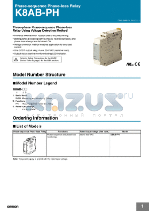 K8AB-PH1 datasheet - Phase-sequence Phase-loss Relay