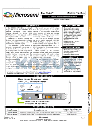 LXMG1617A-12-62 datasheet - 12V 6W CCFL Programmable Inverter Module